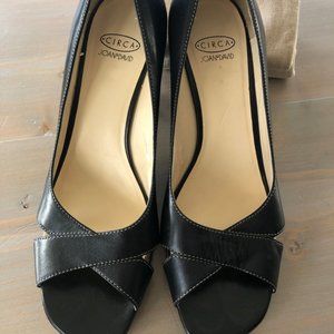 Circa Joan & David Black Leather Peep Toe Wedge